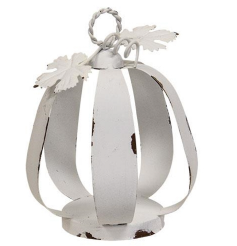 White Distressed Tealight Pumpkin Lantern