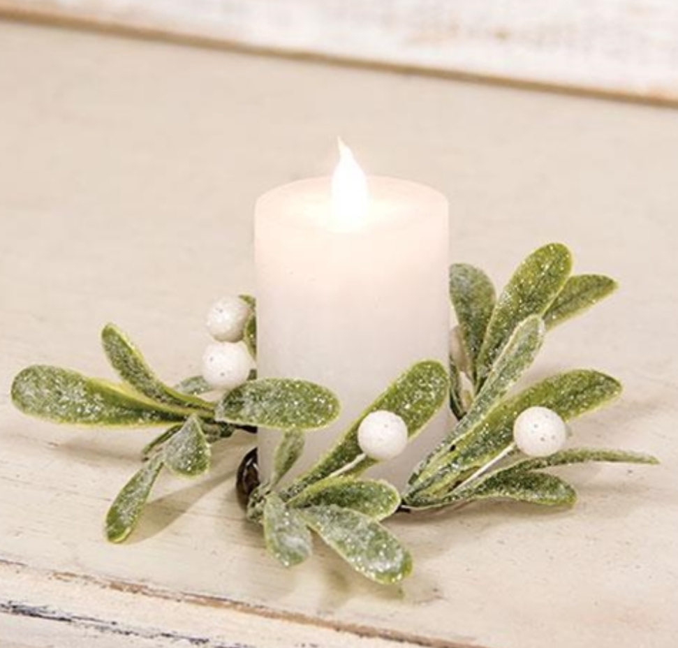 2&quot; Glittered Mistletoe Candle Ring