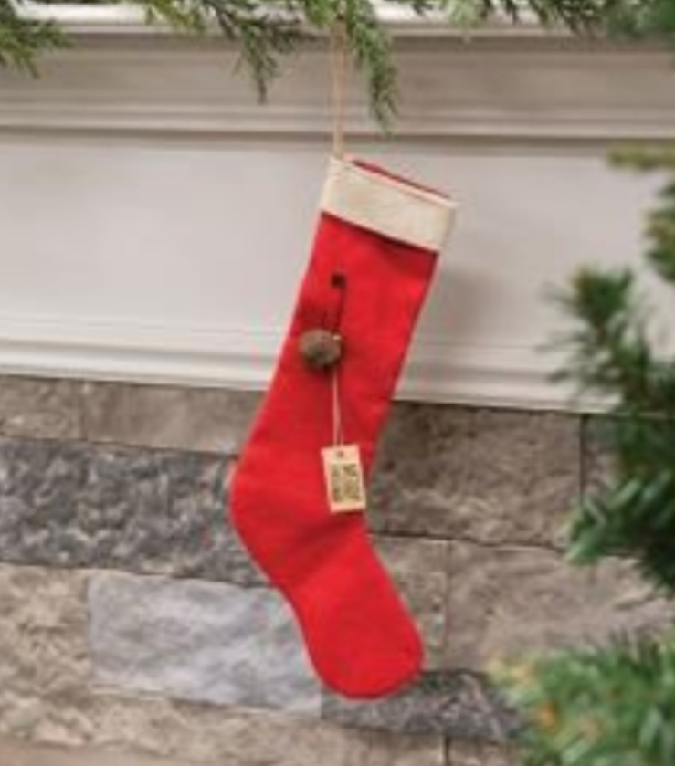 Merry Christmas Red Fabric Stocking Ornament