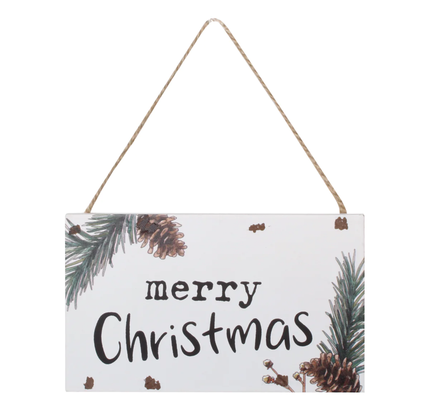 Merry Christmas Sign Ornament Pinecone Decor Accent