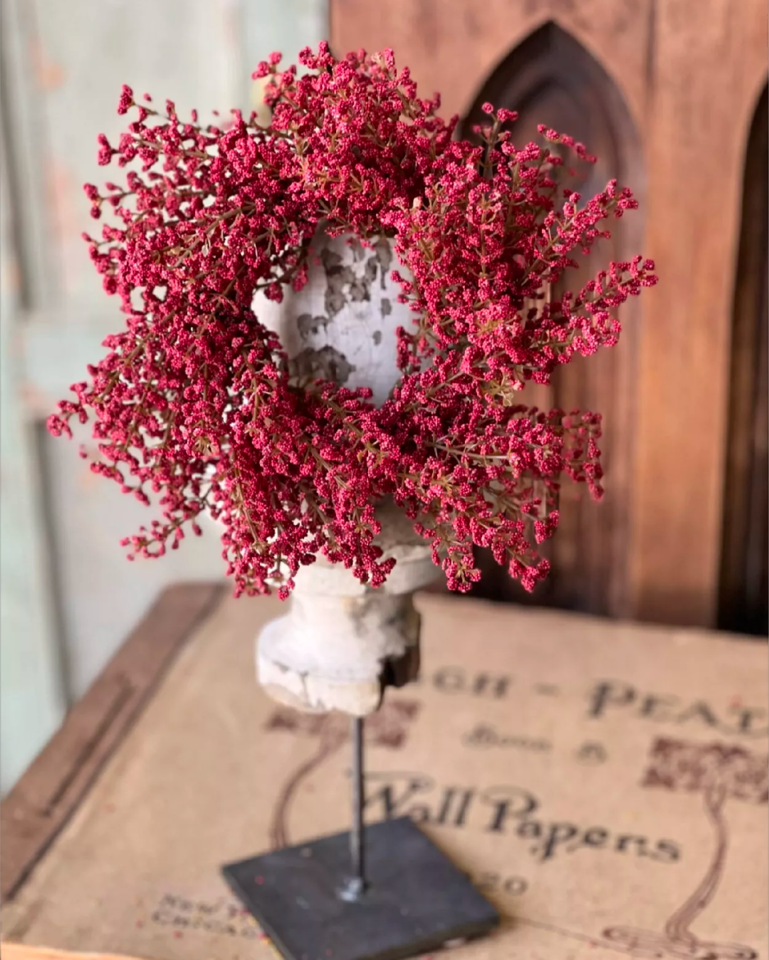 3-1/2&quot; Sangria Bursting Astilbe Floral Candle Ring Wreath Decor