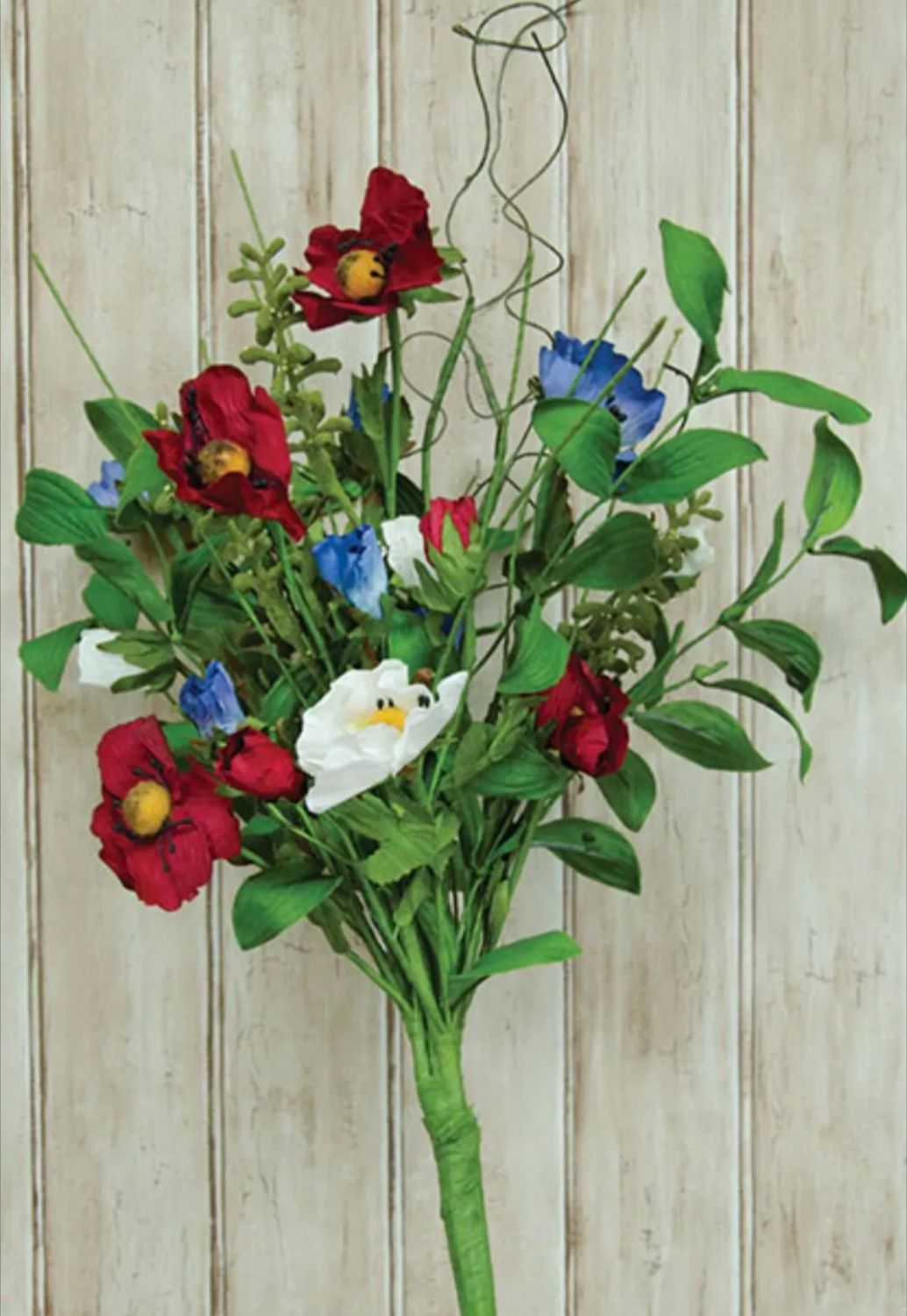 16&quot; Americana Patriotic Poppy Floral Pick Decor Accent