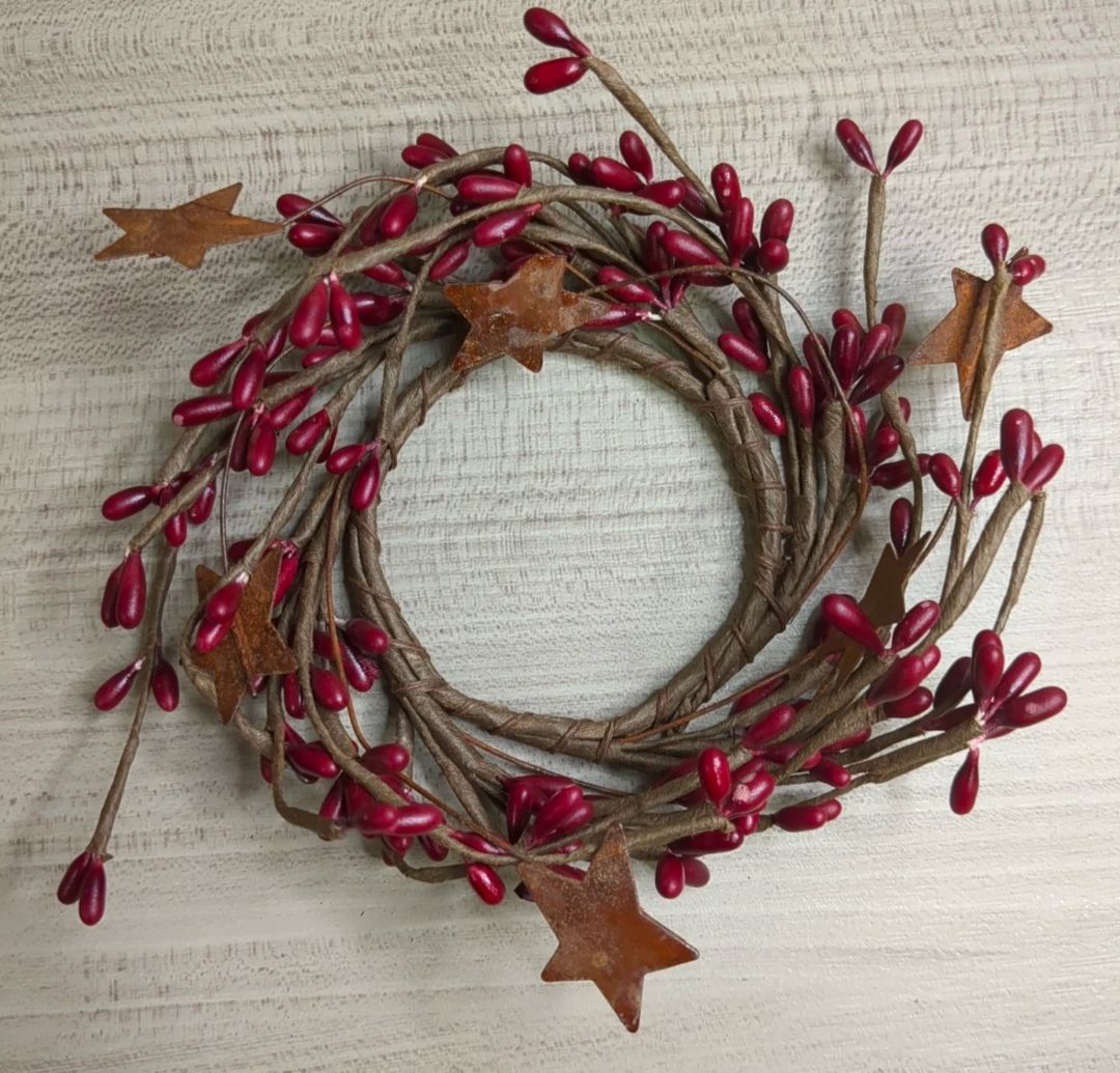 2&quot; Burgundy Pipberry Candle Ring Wreath Primitive