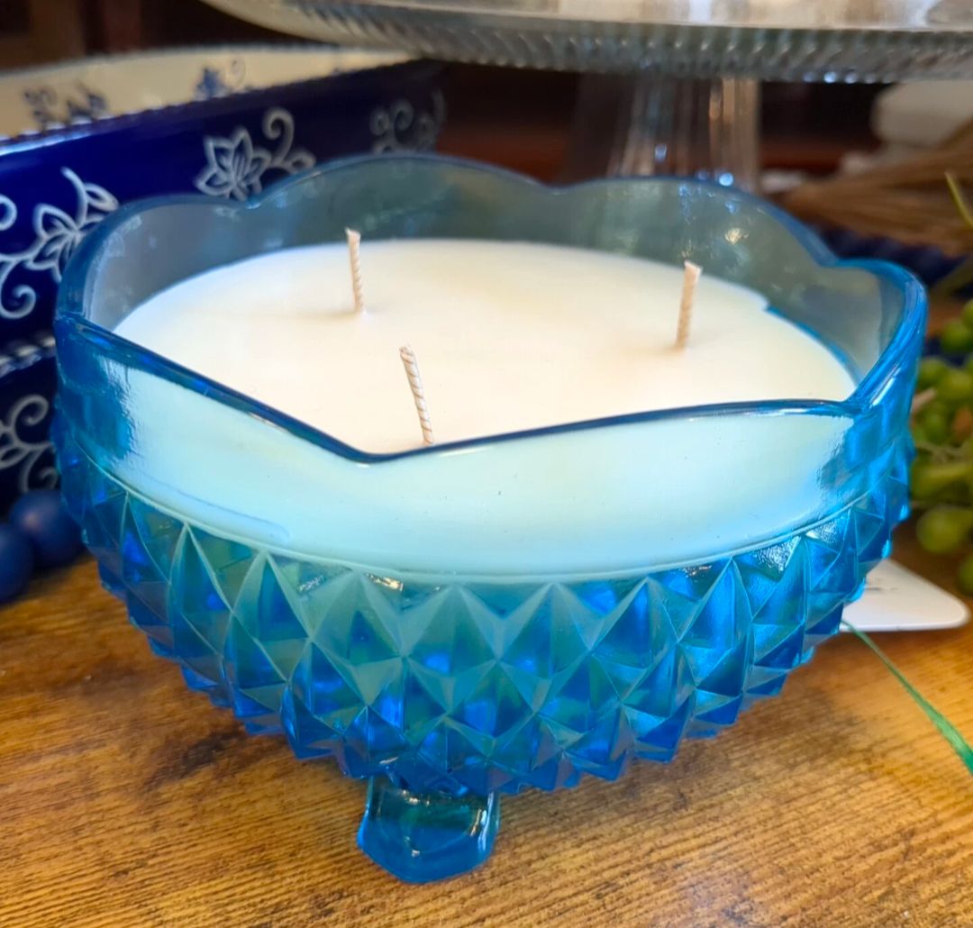 Handmade Lavender &amp; Vetive Vintage Glassware 3 Wick Candle