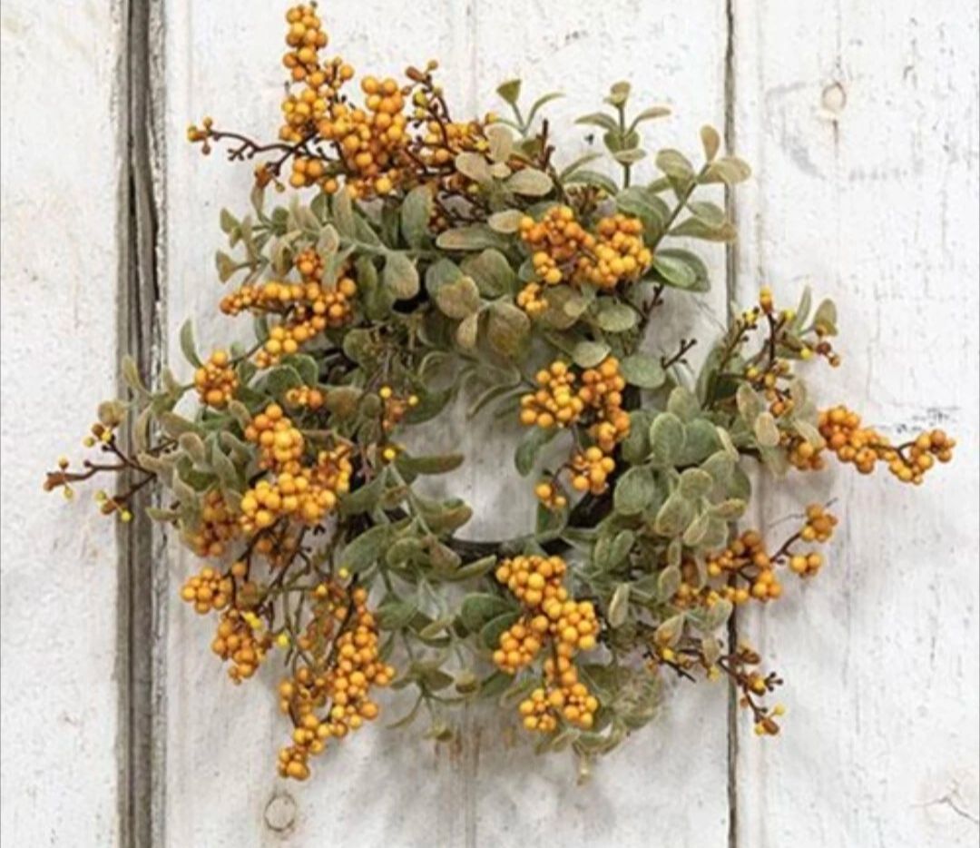 3&quot; Mustard Pebble Creek Eucalyptus Floral Candle Ring Wreath Decor Accent