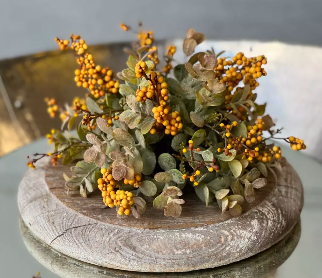 10&quot; Mustard Pebble Creek Eucalyptus Floral Half Sphere