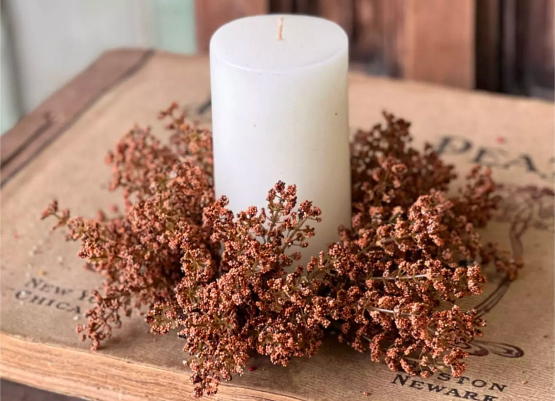 3-1/2&quot; Pumpkin Bursting Astilbe Candle Ring Wreath Decor