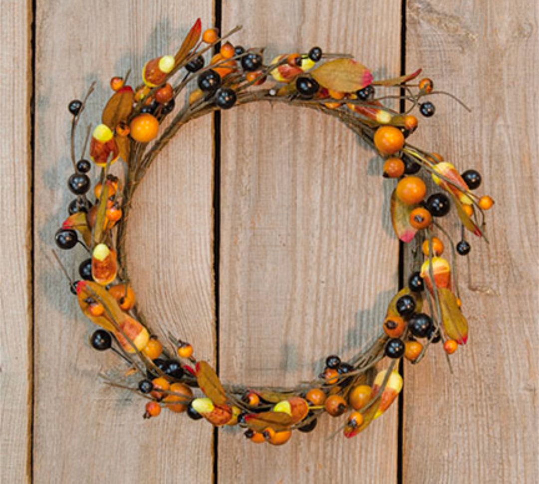 6-1/2&quot; Primitive Candy Corn Candle Ring Wreath Decor