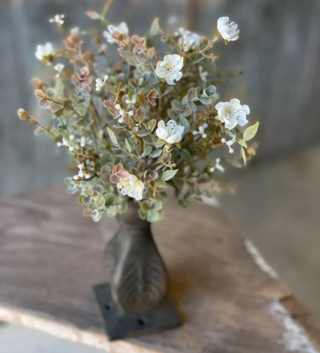11&quot; Cream Rosette Eucalyptus Floral Pick Decor Accent