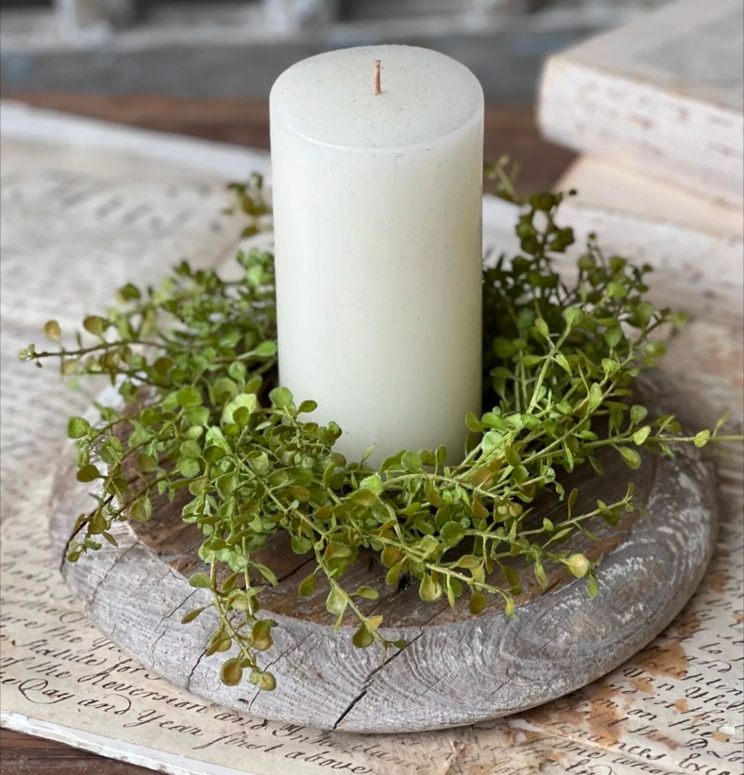 3-1/2&quot; Light Green Peppergrass Baby&#39;s Grass Candle Ring Floral Decor Wreath