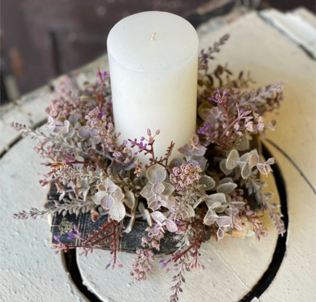 3-1/2&quot; Wheat Eucalyptus Candle Ring Wreath Decor Accent