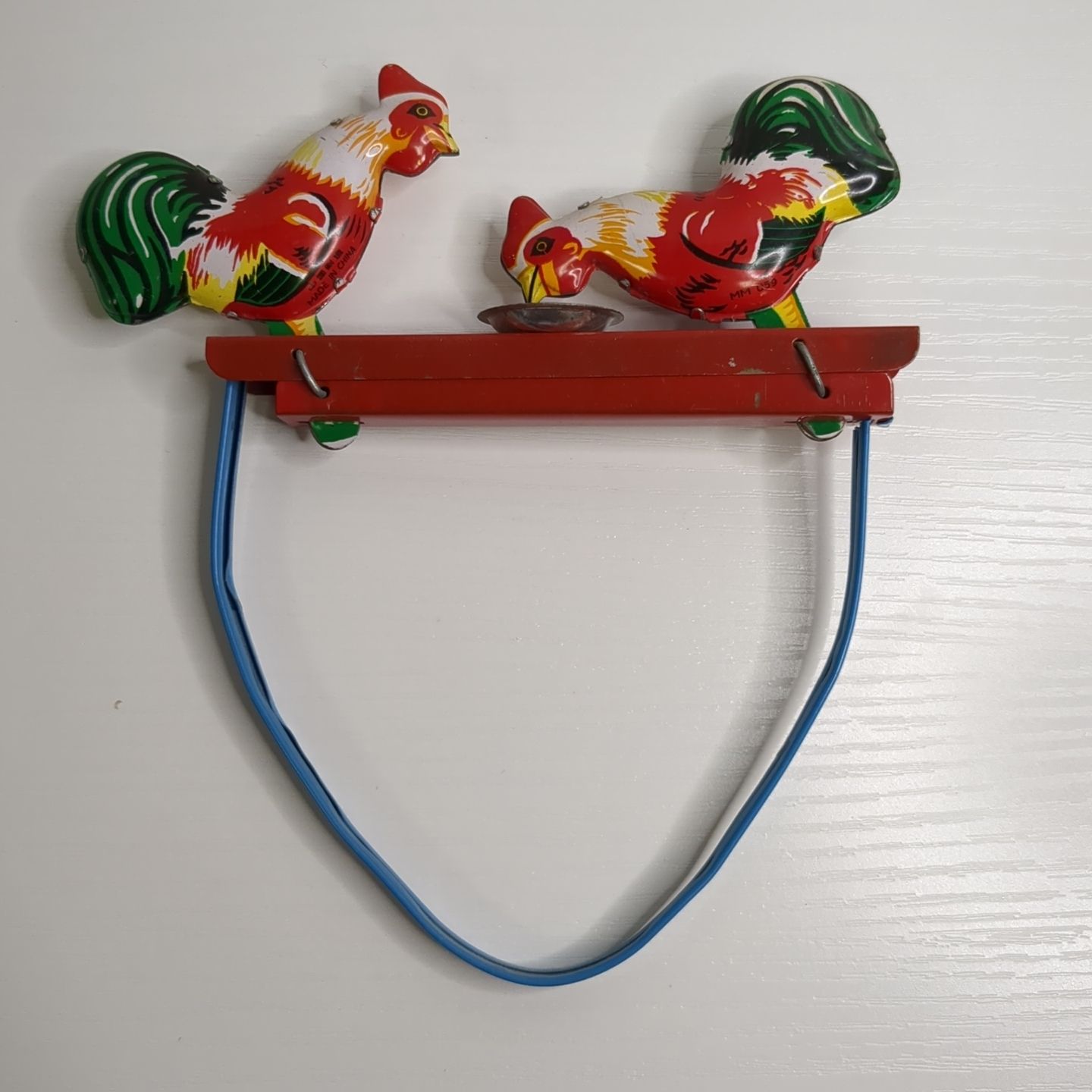 Vintage Tin Metal Toy Rooster Hand Squeeze Animated Pecking Mechanical Chicken
