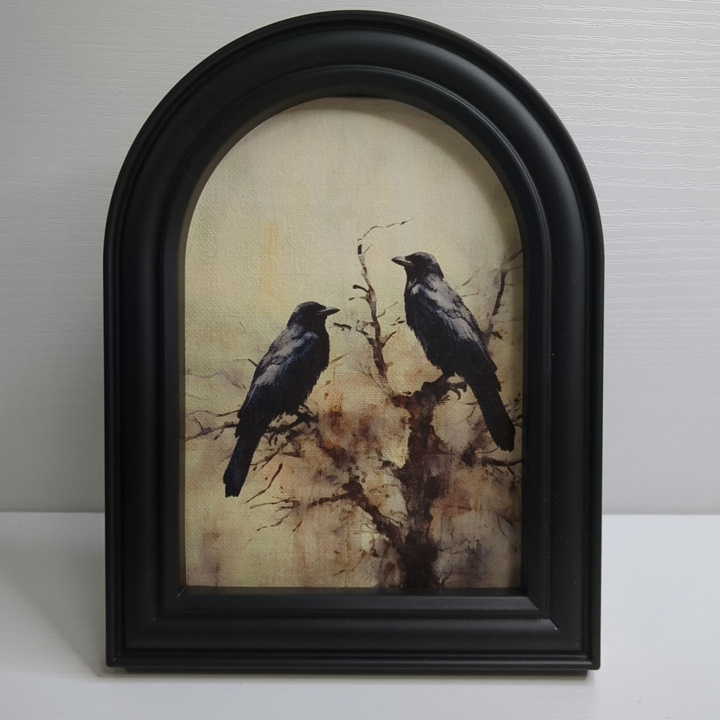 Halloween Arched Shelf Sitter Framed Sign Art Print Decor - Crow