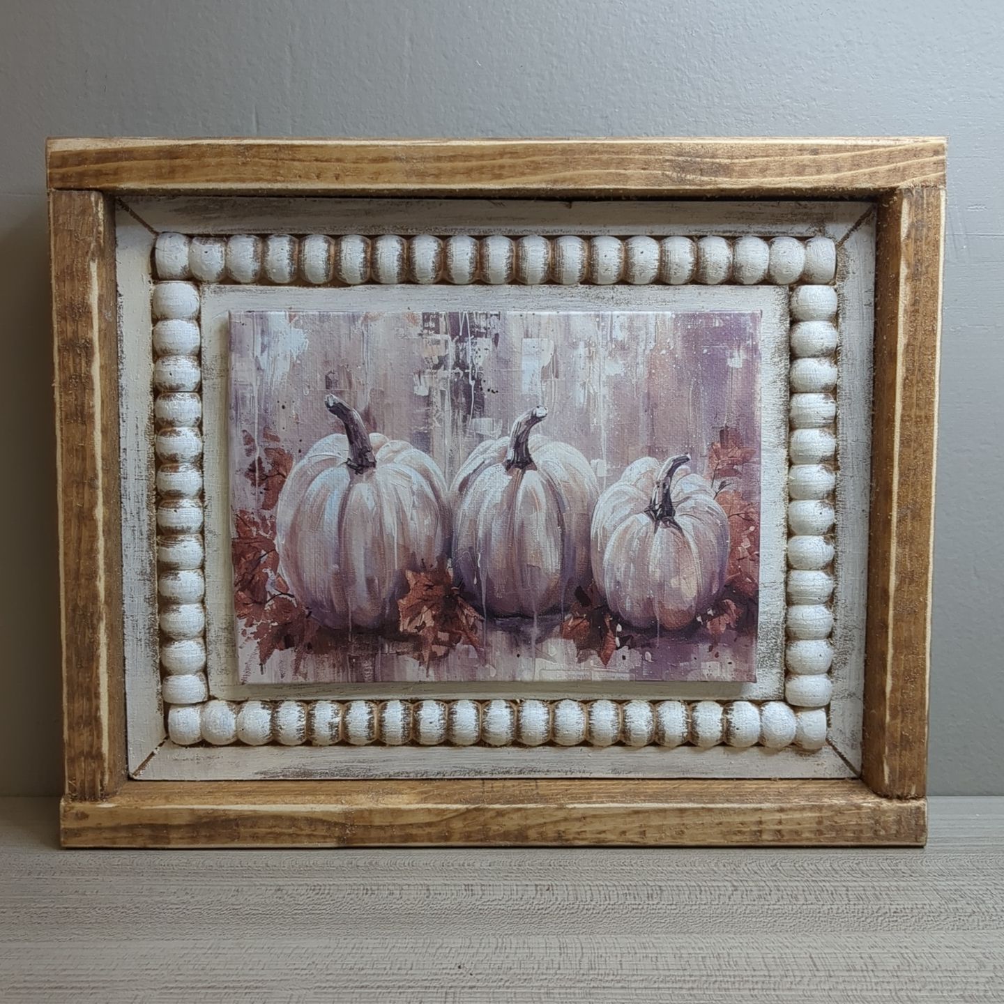 New Beaded Fall Autumn Shelf Sitter Art Print Decor 11-1/2&quot; x 9-1/2&quot; - Pumpkin 2