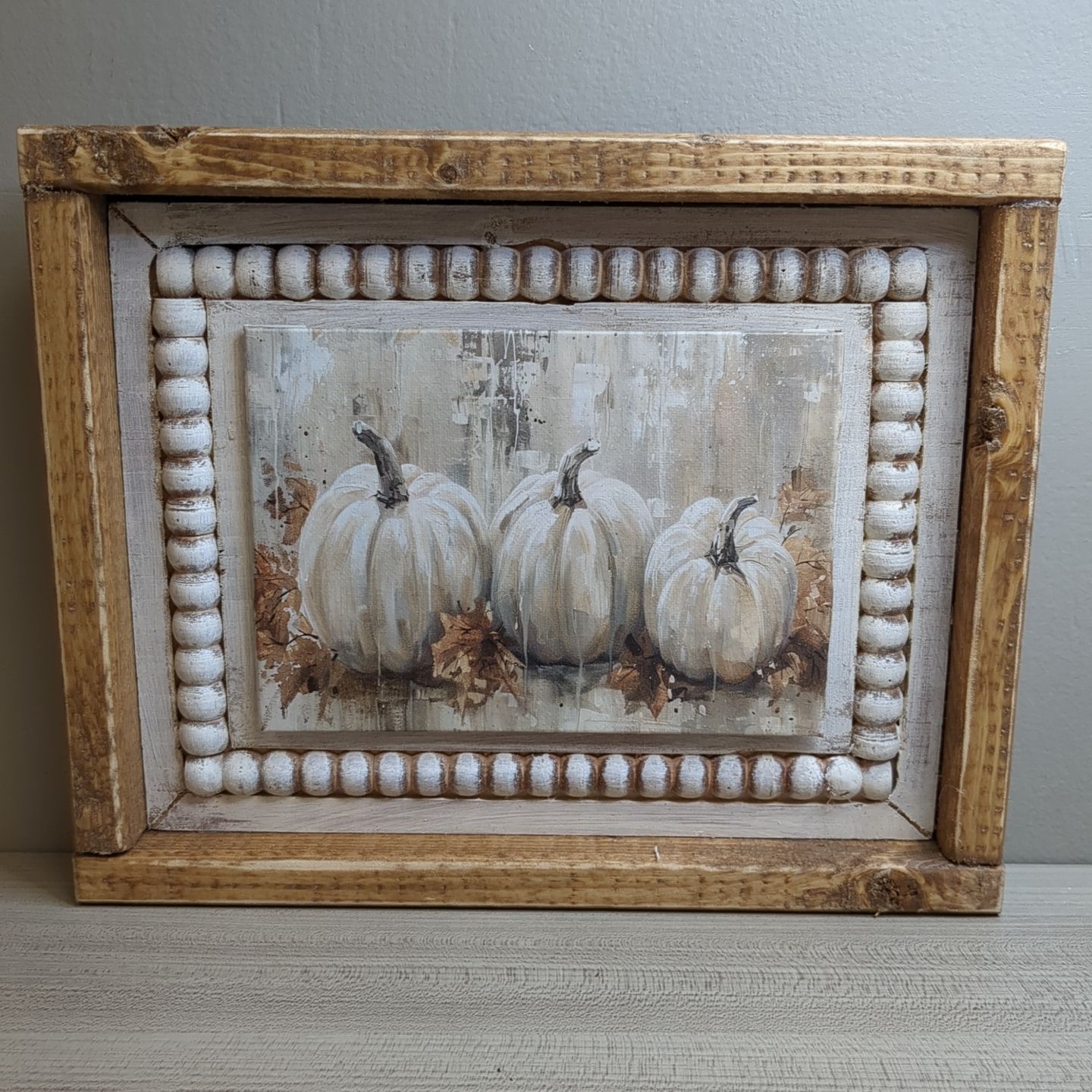New Beaded Fall Autumn Shelf Sitter Art Print Decor 11-1/2&quot; x 9-1/2&quot; - Pumpkin 1