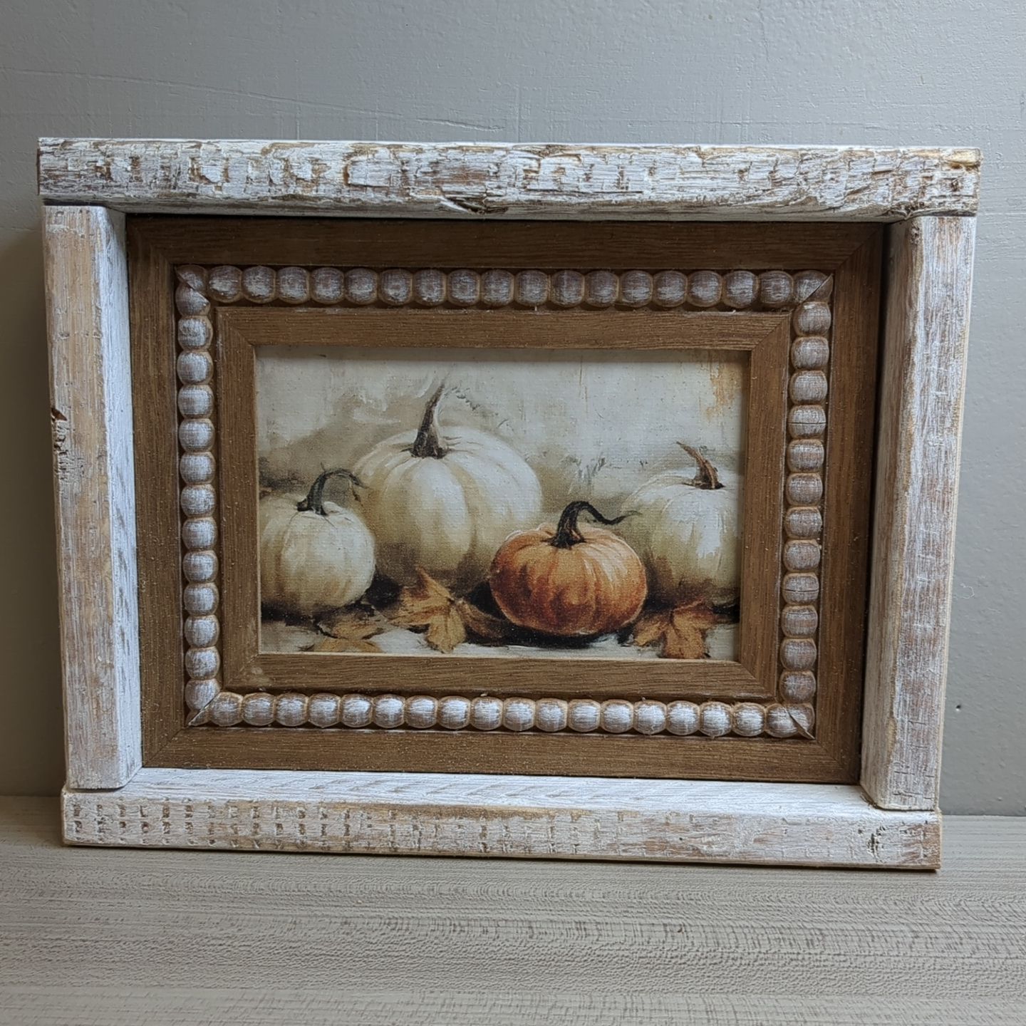 New Beaded Fall Autumn Shelf Sitter Art Print Decor 10&quot; x 8&quot; - Pumpkins