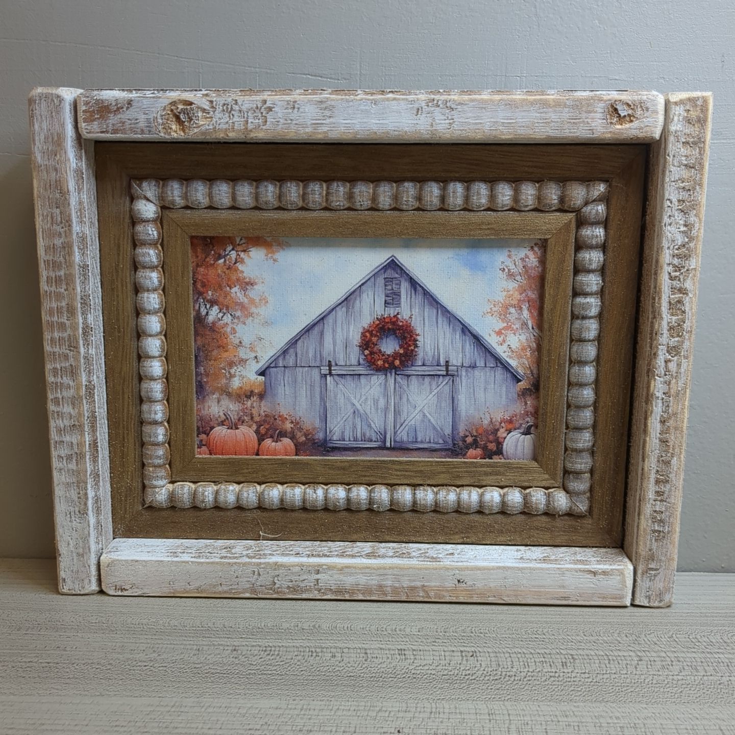 New Beaded Fall Autumn Shelf Sitter Art Print Decor 10&quot; x 8&quot; - Pumpkins