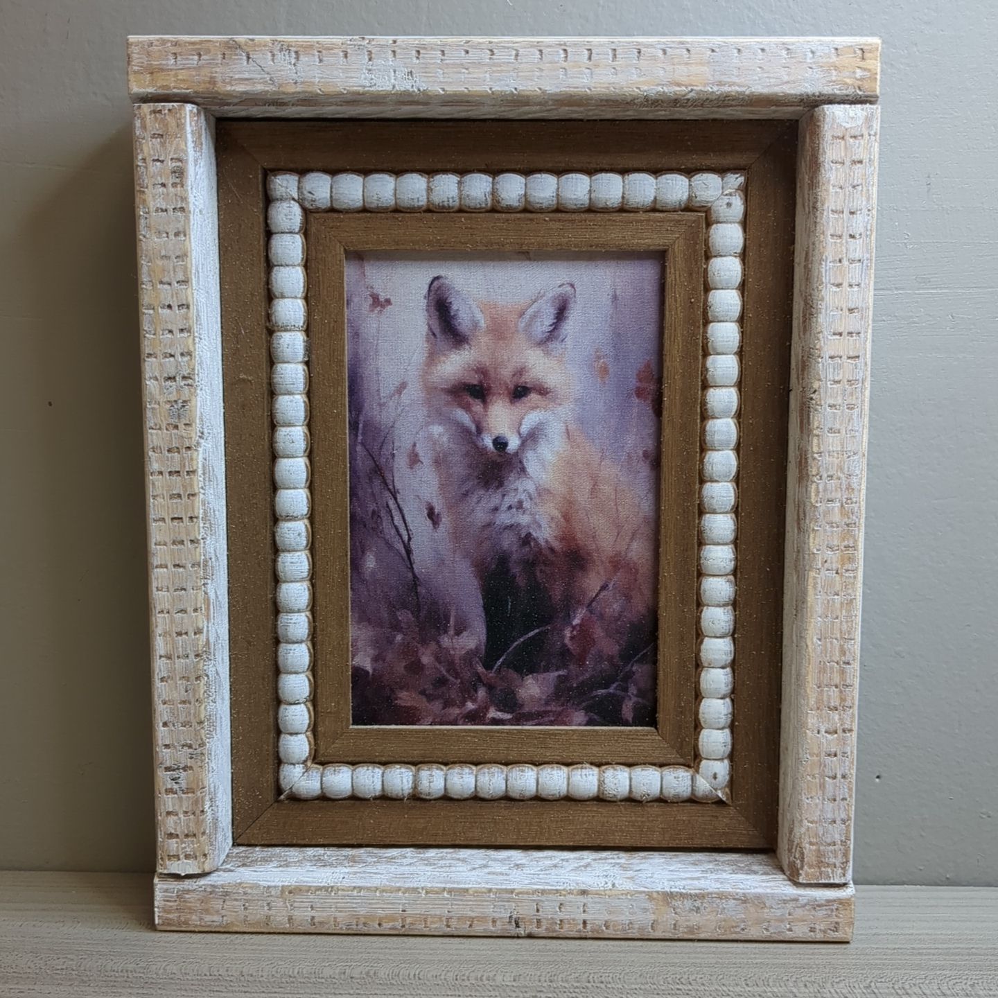 New Beaded Fall Autumn Shelf Sitter Art Print Decor 10&quot; x 8&quot; - Fox