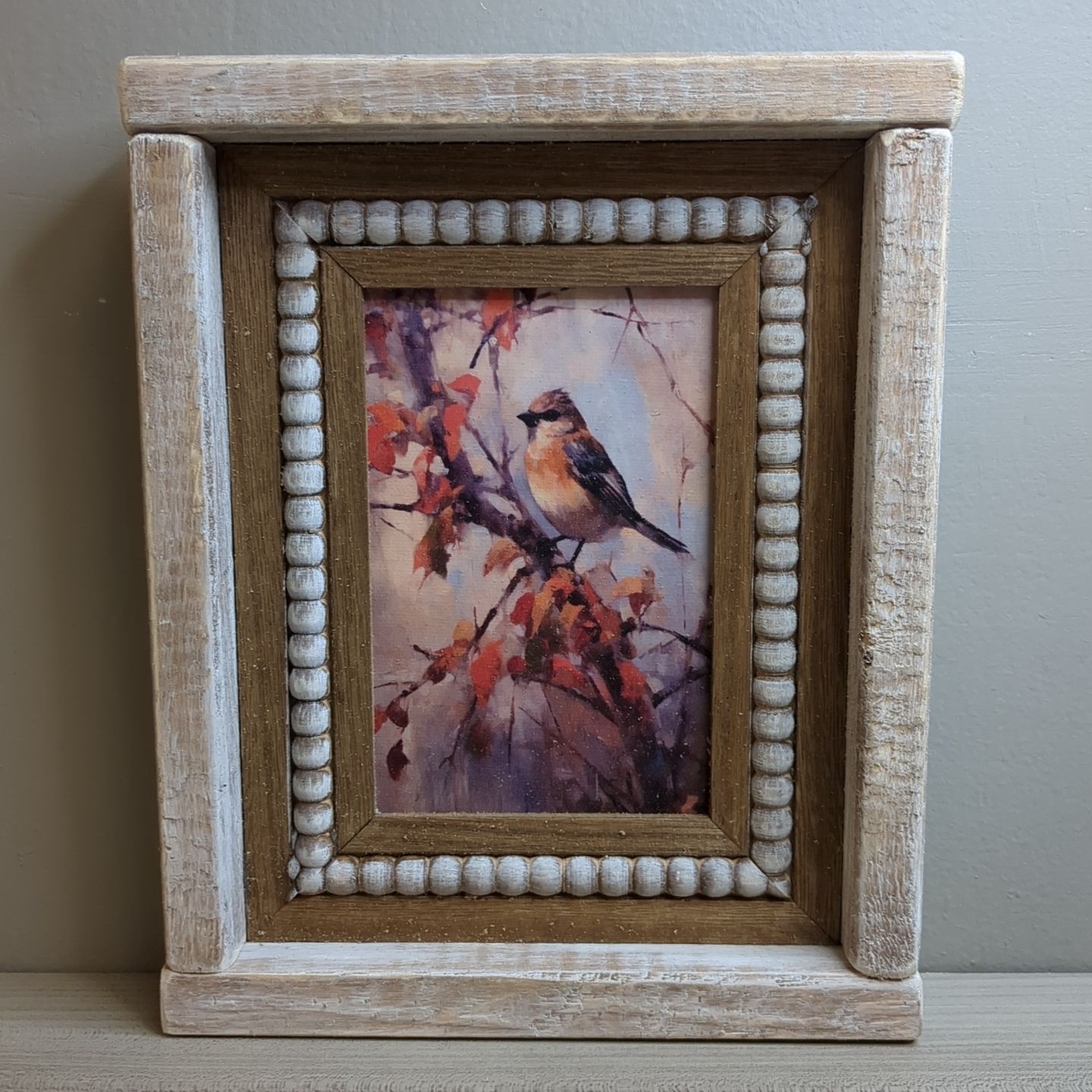New Beaded Fall Autumn Shelf Sitter Art Print Decor 10&quot; x 8&quot; - Fall Bird