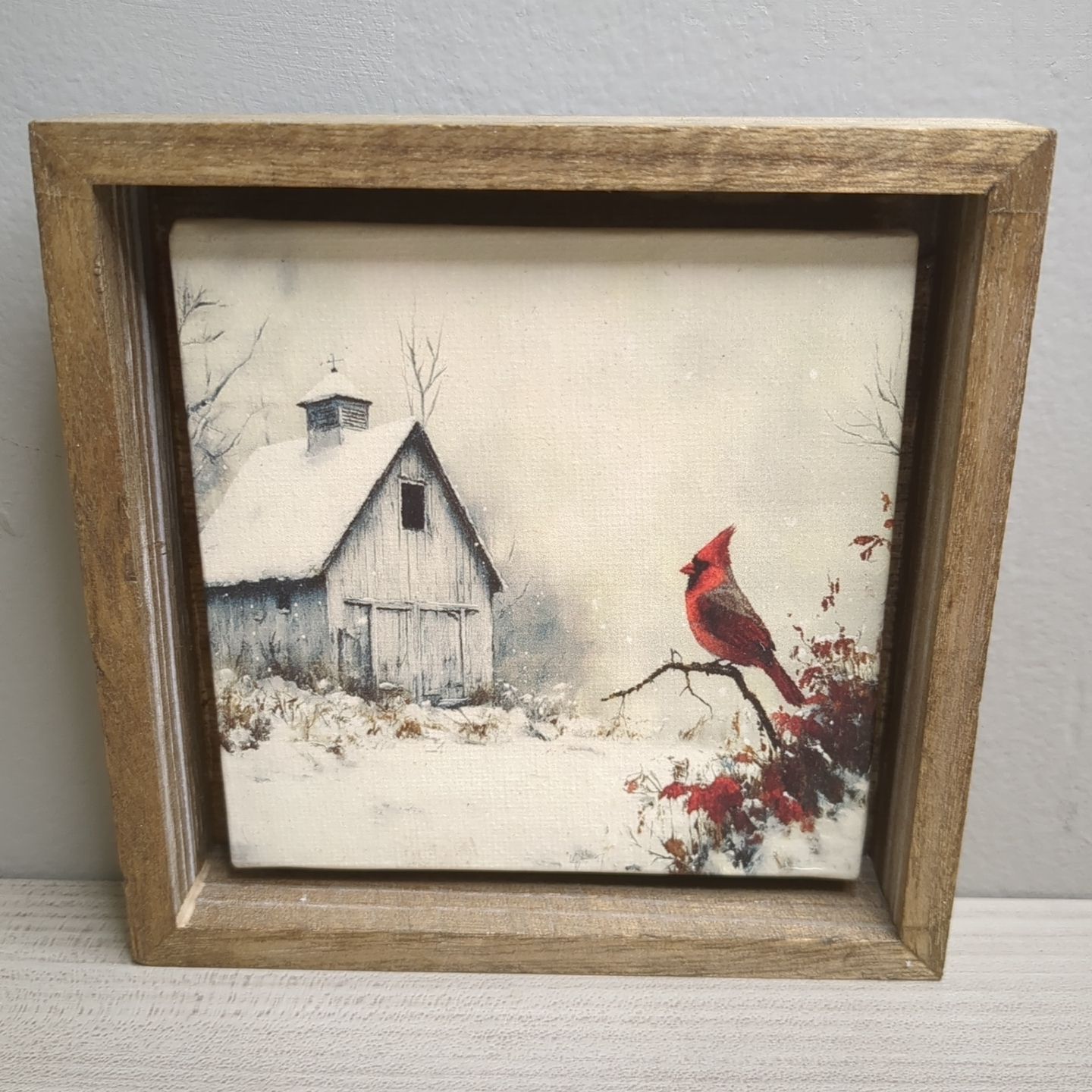 Christmas Winter Art Print Wall Decor Shelf Sitter - Cardinal Barn