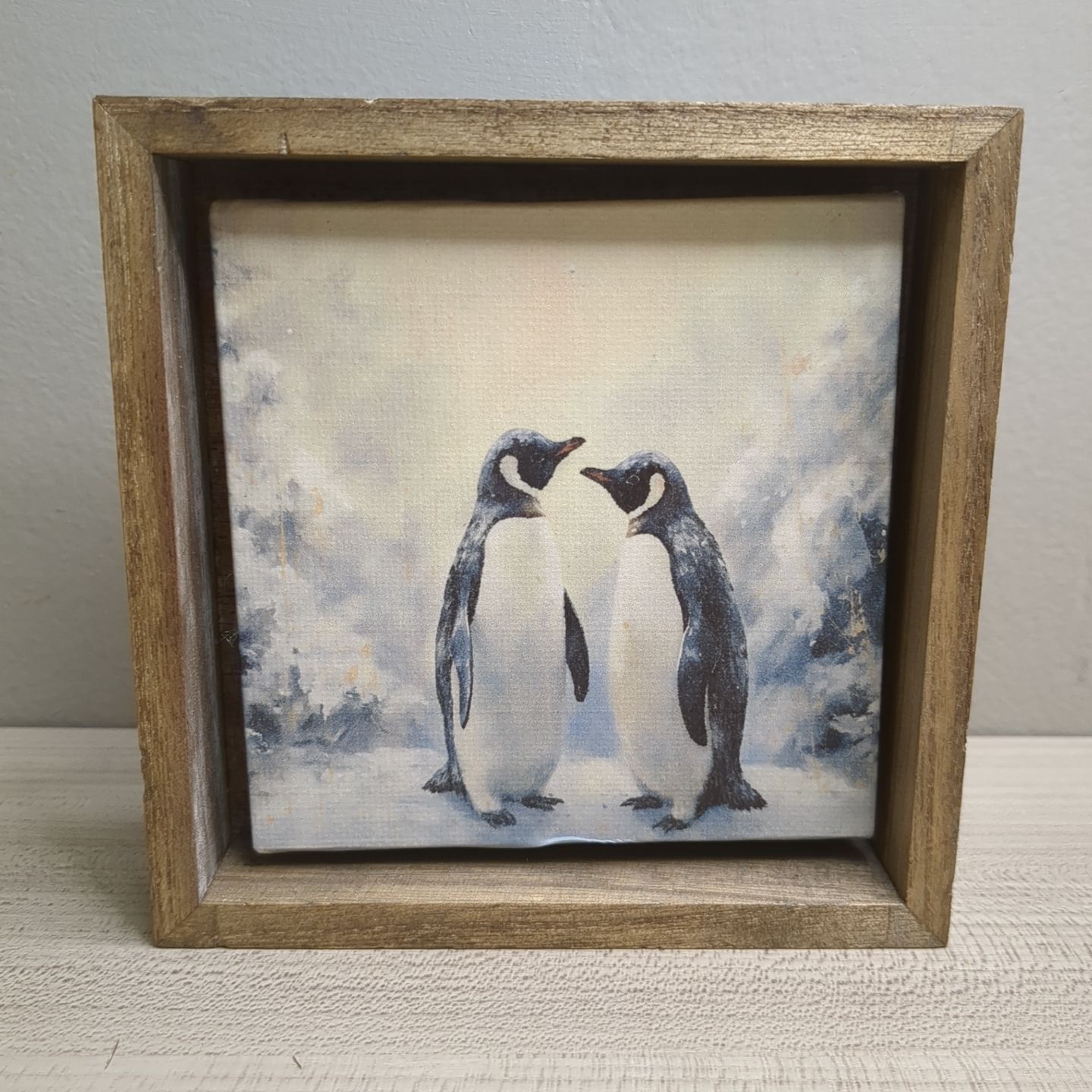 Christmas Winter Art Print Wall Decor Shelf Sitter - Penguin