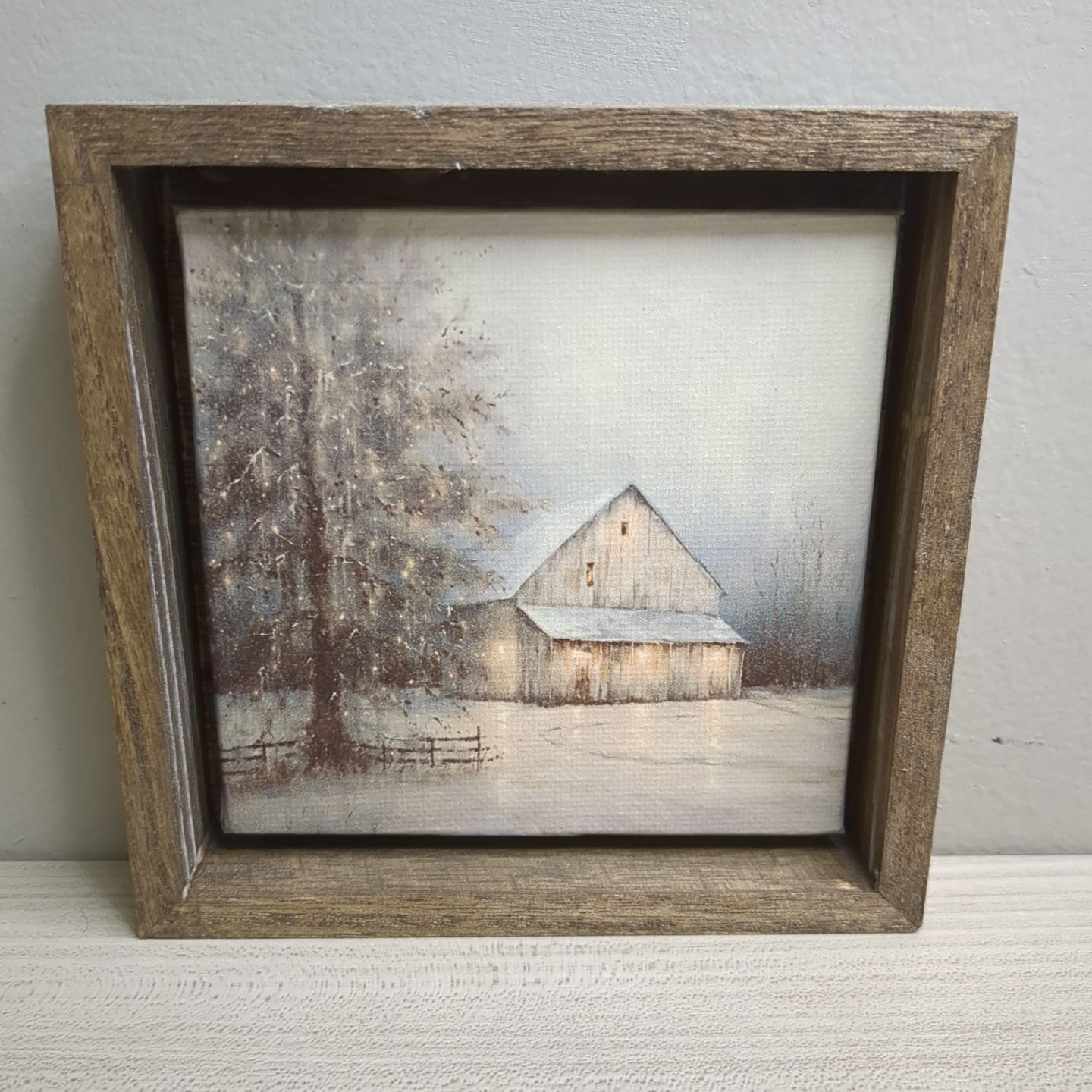 Christmas Winter Art Print Wall Decor Shelf Sitter - Christmas Barn