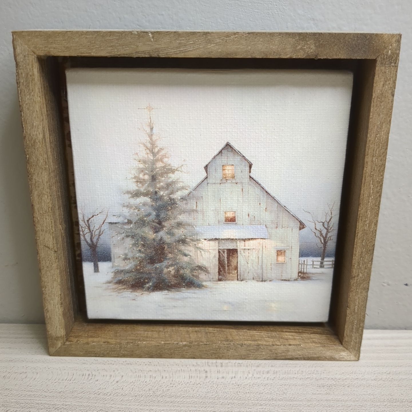 Christmas Winter Art Print Wall Decor Shelf Sitter - Christmas Barn