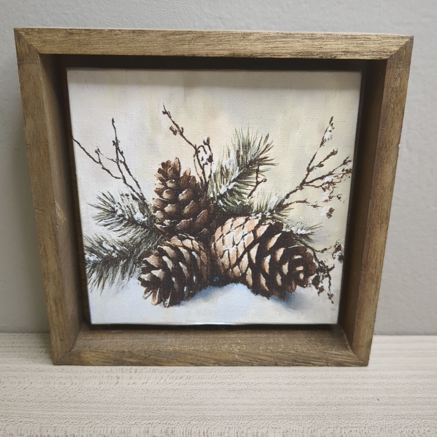 Christmas Winter Art Print Wall Decor Shelf Sitter - Pinecone