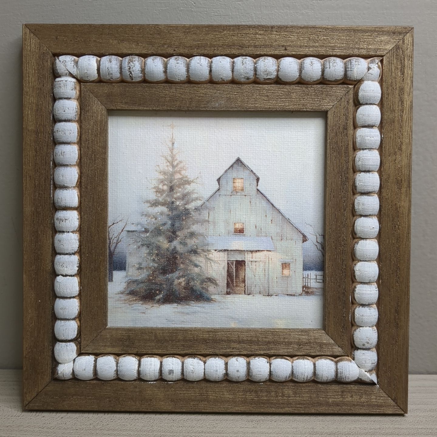 Christmas Winter Beaded Art Print Wall Decor Shelf Sitter - Winter Barn