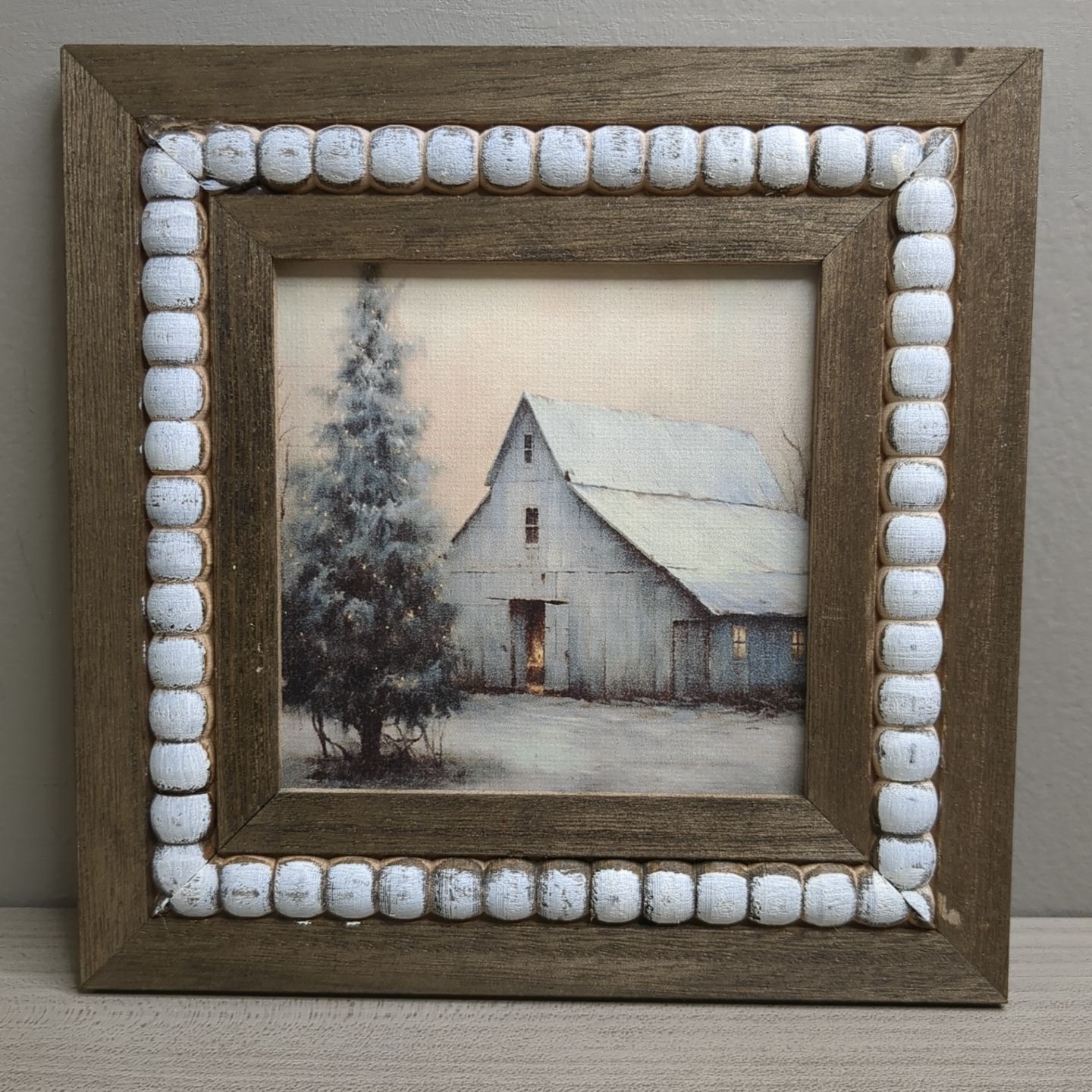 Christmas Winter Beaded Art Print Wall Decor Shelf Sitter - Winter Barn