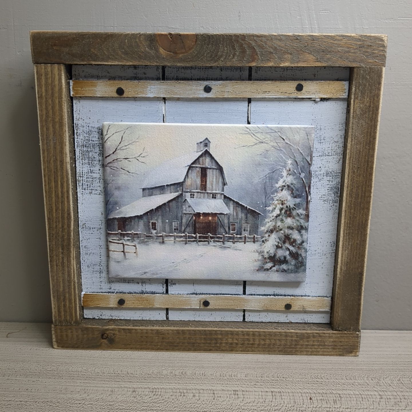 Christmas Winter Art Print Shelf Sitter - Winter Barn