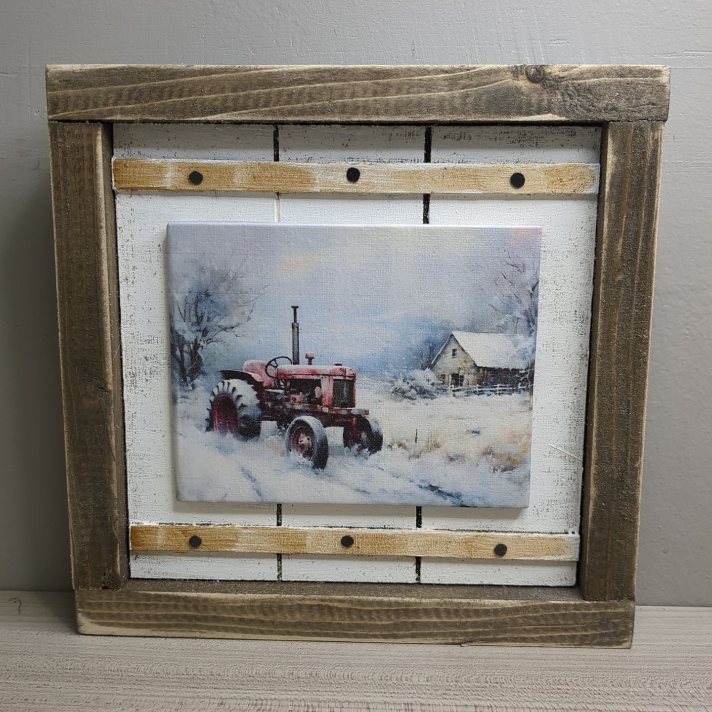 Christmas Winter Art Print Shelf Sitter - Winter Tractor