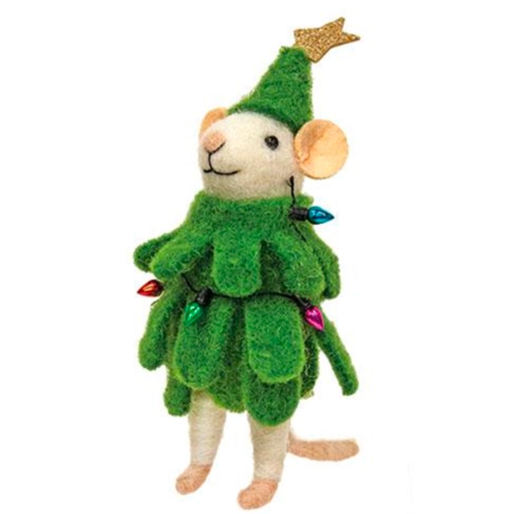Felted Mouse Christmas Tree Holiday Ornament