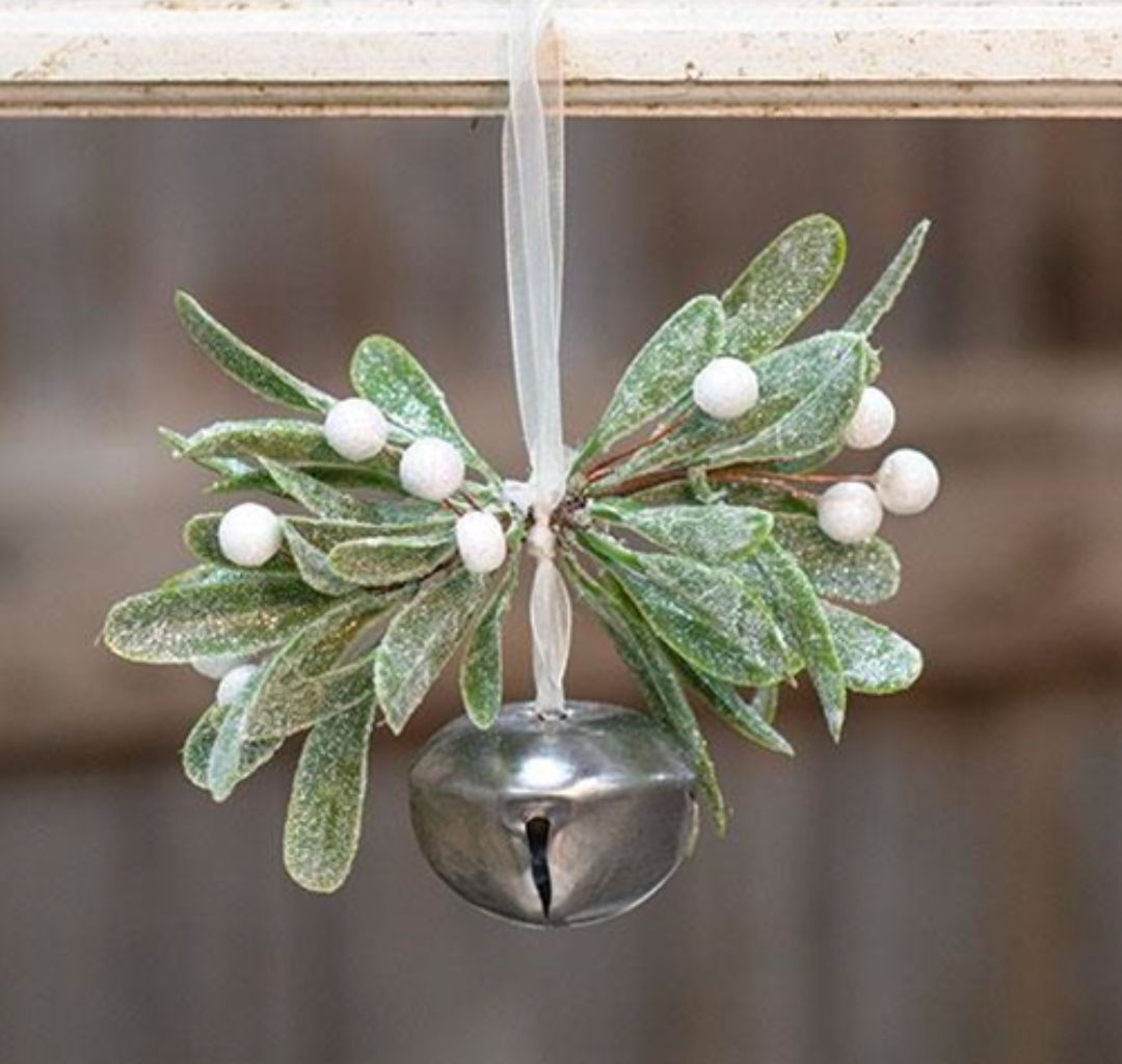Artificial Sparkle Mistletoe Bell Ornament