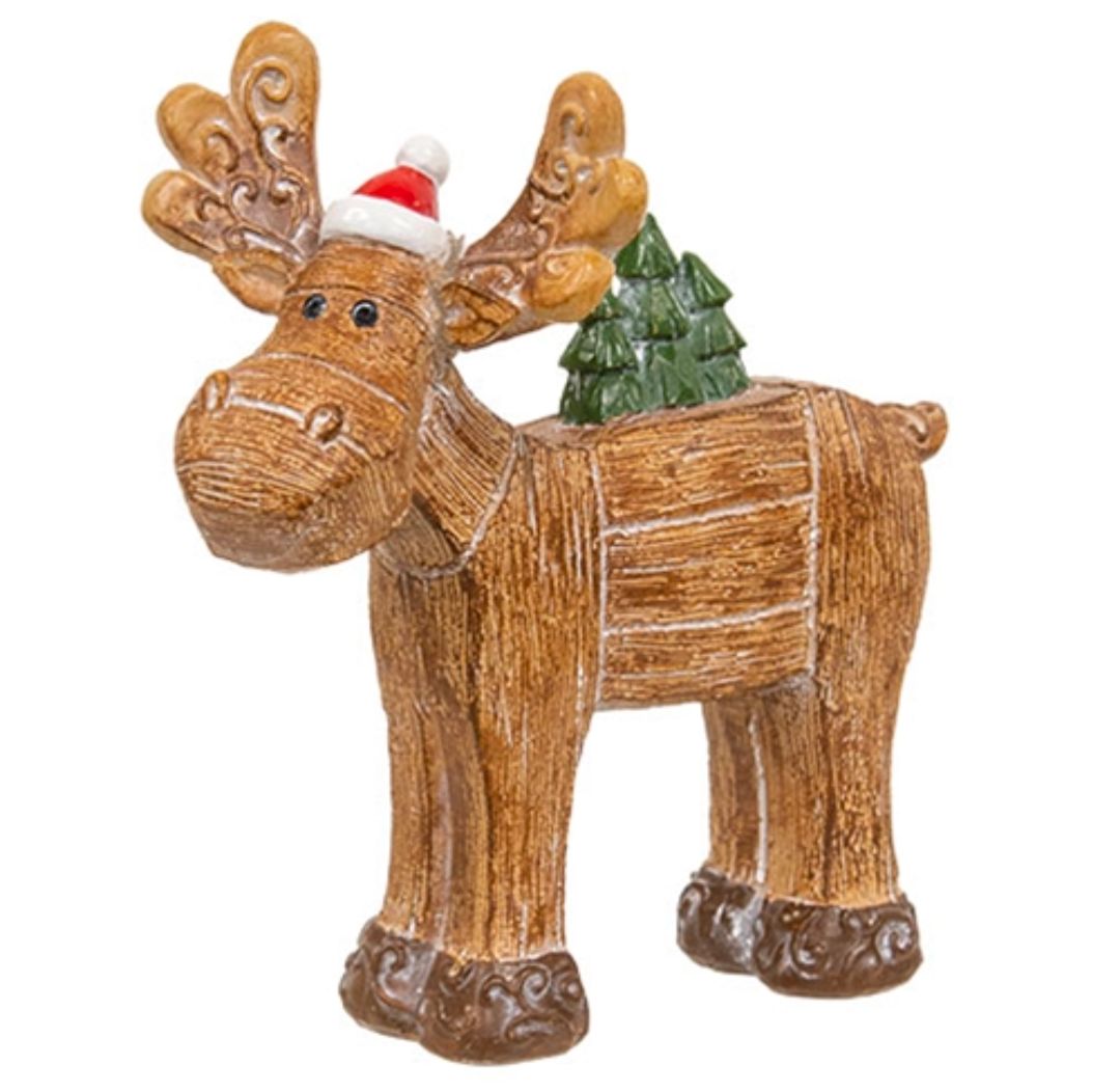 Resin Carved Look Woodland Winter Moose - Trees