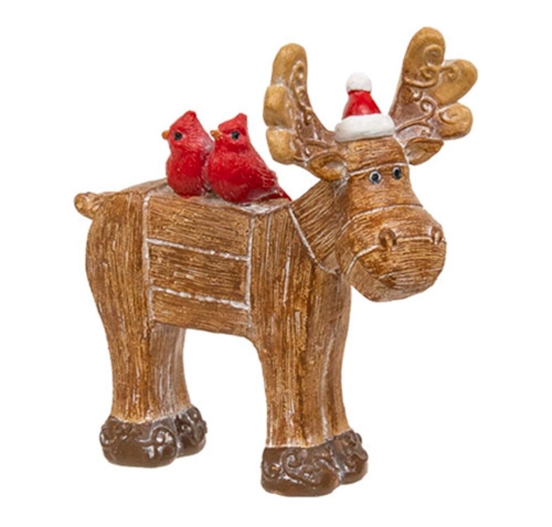 Resin Carved Look Woodland Winter Moose - Cardinal