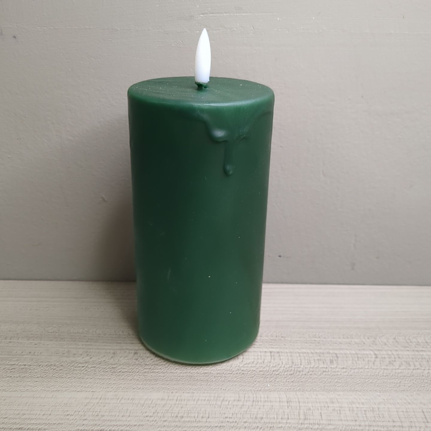 6&quot; Hand Dipped Christmas Green Pillar Candle Battery Operated Flickering Flame