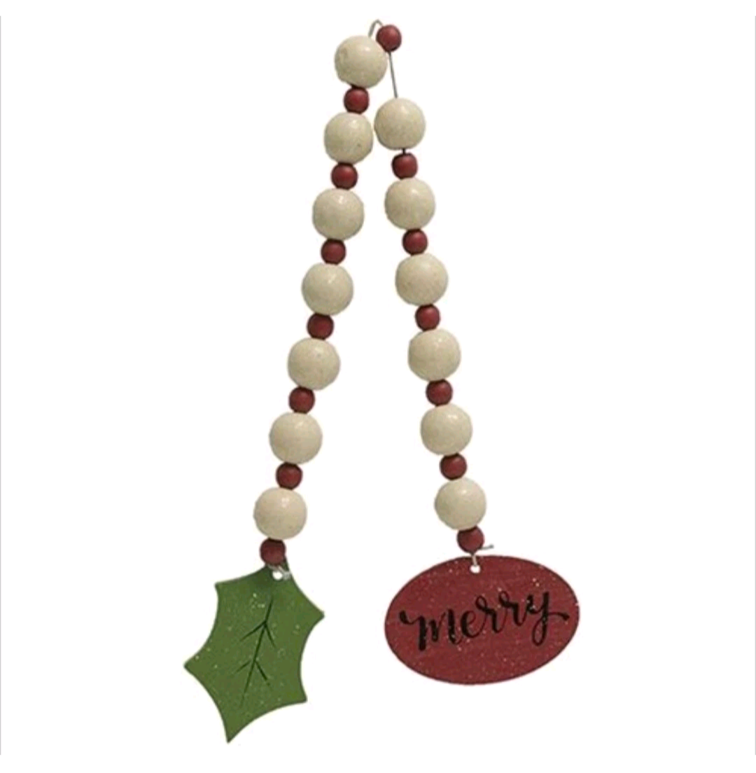 Farmhouse Beaded Garland Christmas Holiday With Merry Tag