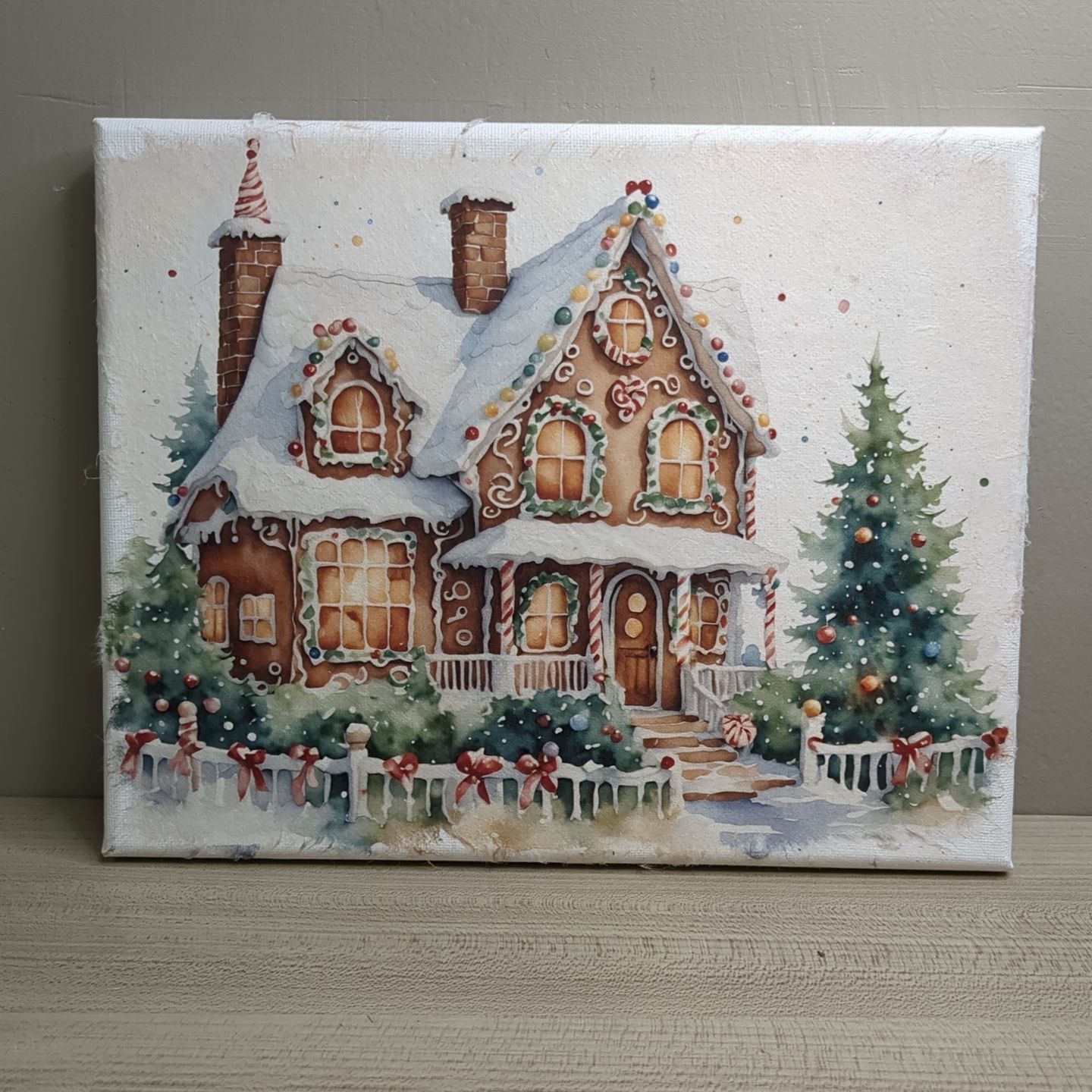 Canvas Gingerbread House Print Christmas Wall Hanging