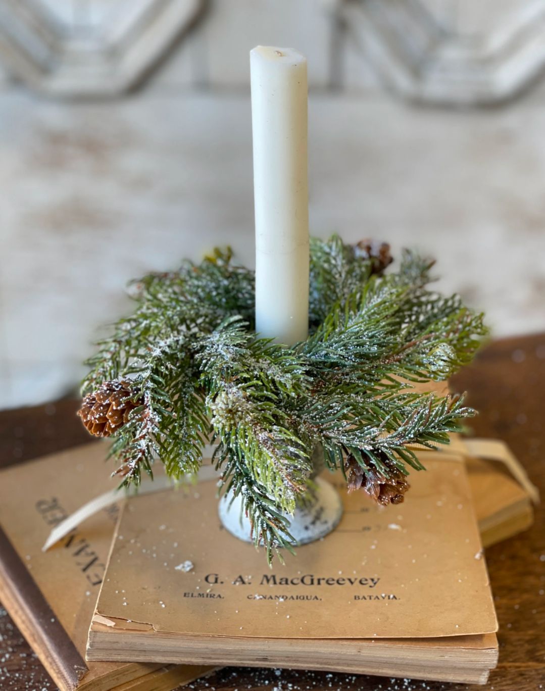 2&quot; Frosted White Spruce Candle Ring