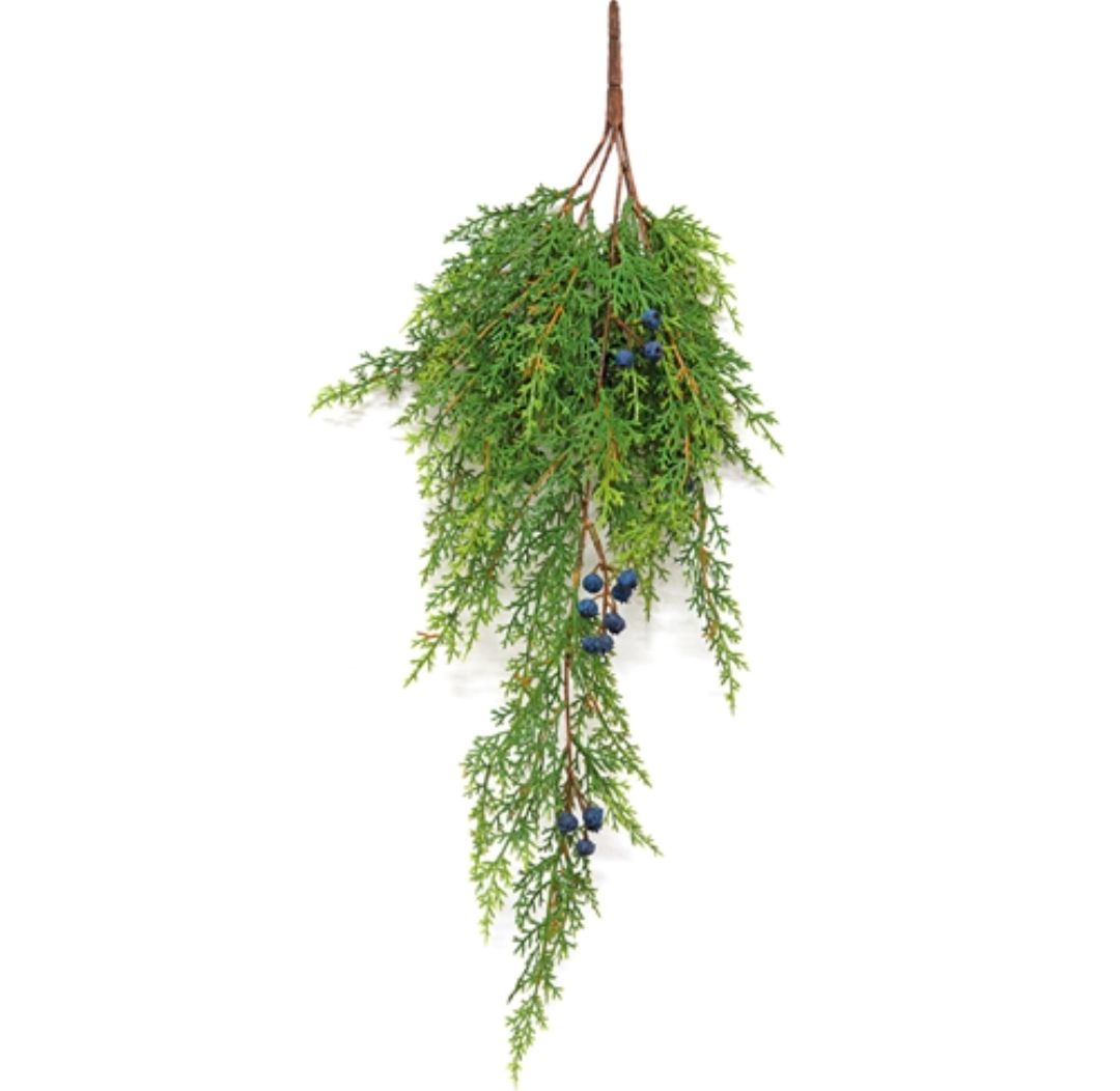27&quot; Blue Berry &amp; Cedar Hanging Pine Christmas Winter Floral Pick