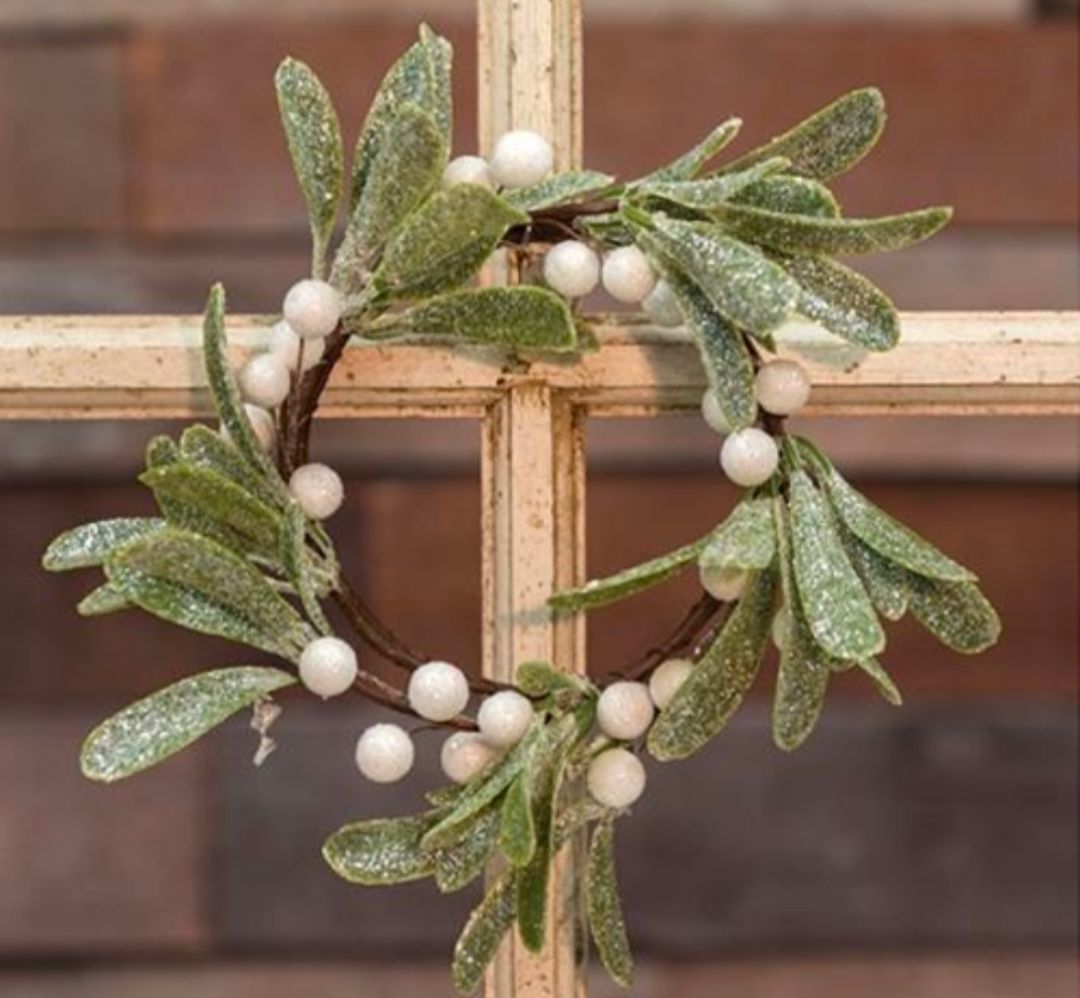 4" Frosted Mistletoe Candle Ring