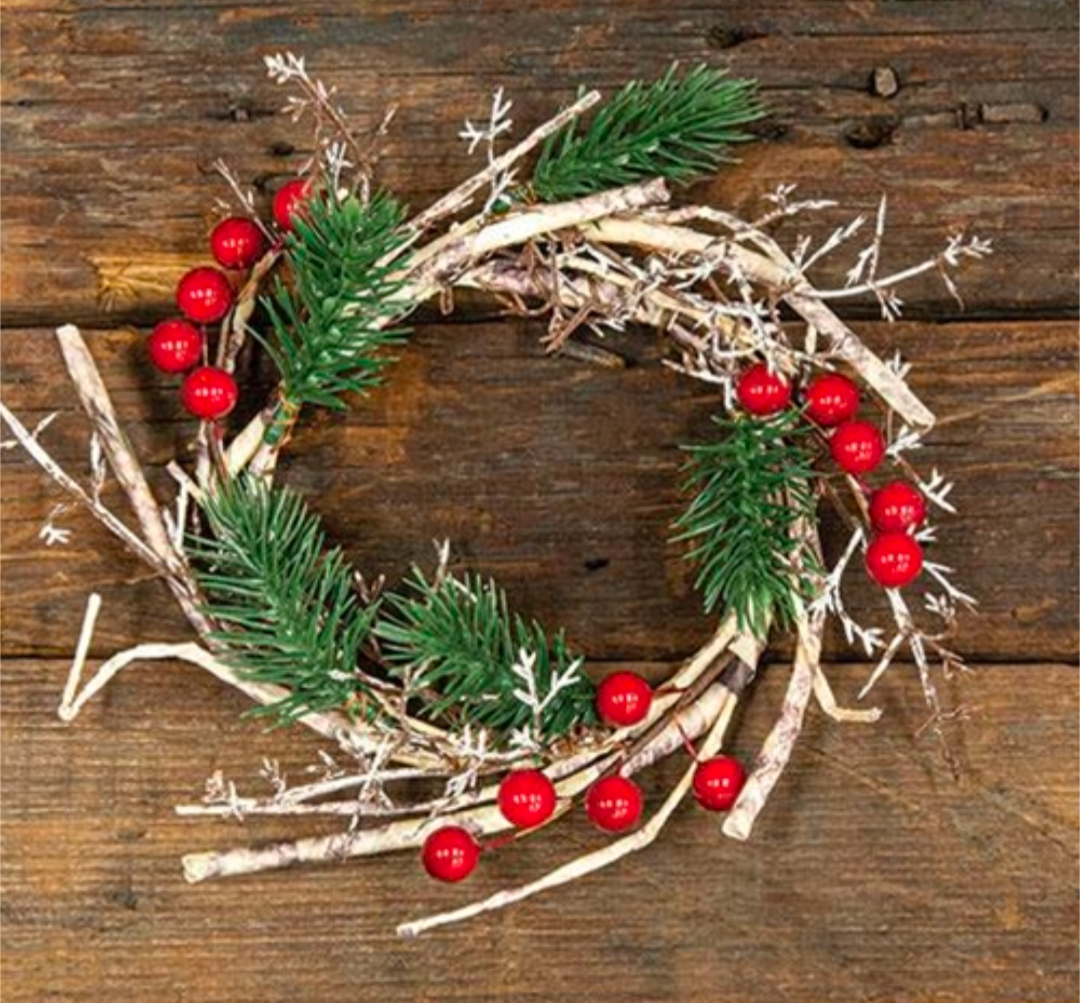 3-1/2" Snowy Red Berry &amp; Birch Candle Ring