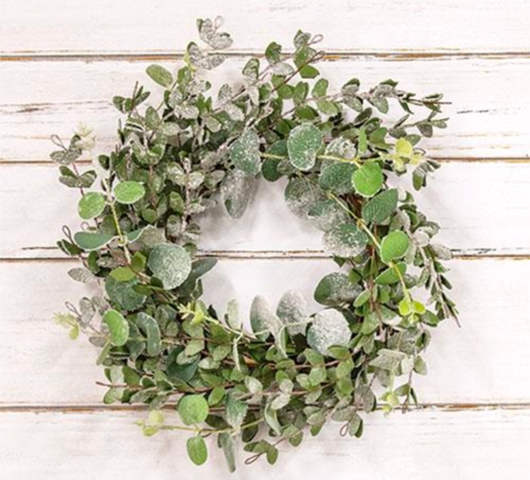 6-1/2" Snowy Eucalyptus Candle Ring Wreath