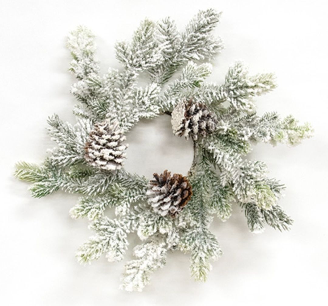 4" Flocked Woodland Pine Candle Ring