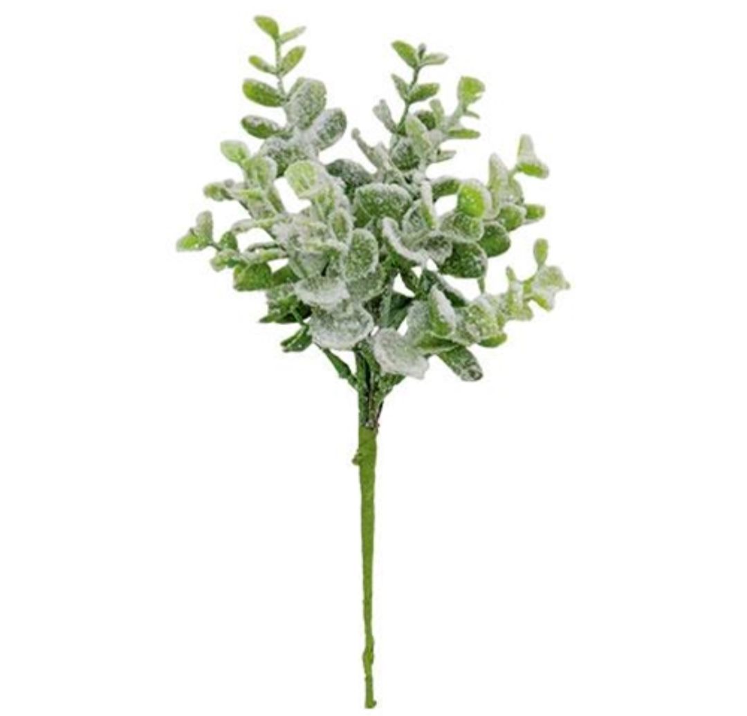 9-1/2" Snow Flocked Eucalyptus Floral Pick