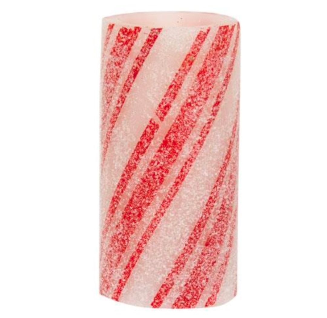6" Multi-Stripe Candy Cane Timer Pillar Candle