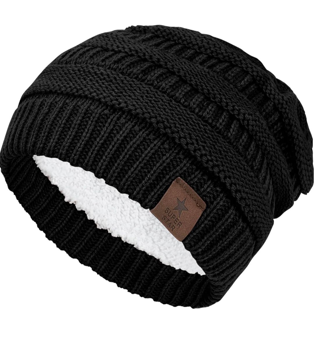 Women's Fleece Lined Beanie Winter Hat - Black