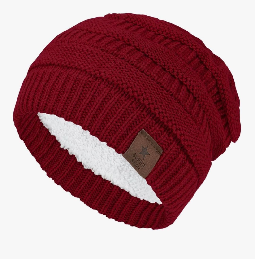 Women's Fleece Lined Beanie Winter Hat - Burgundy