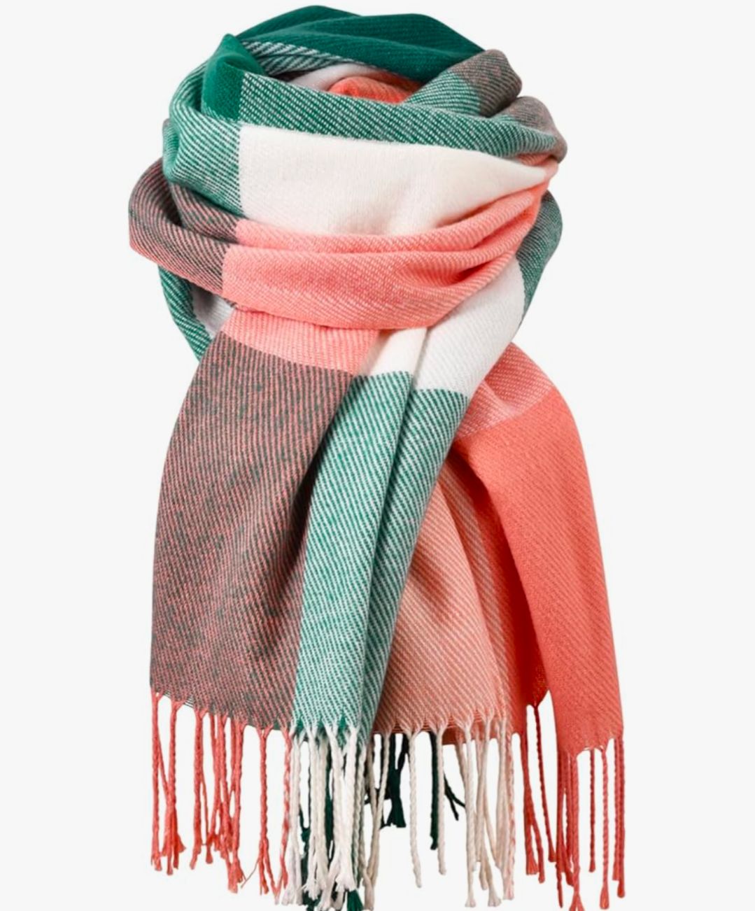 Plaid Scarf - Green Pink White